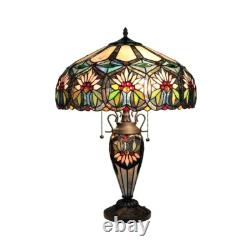 Stained Glass Table Desk Lamp Tiffany Style Double Lit Floral Design Shade Stained Glass Table Desk Lamp Tiffany Style Double Lit Floral Design Shade