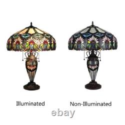 Stained Glass Table Desk Lamp Tiffany Style Double Lit Floral Design Shade
