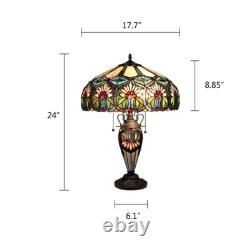 Stained Glass Table Desk Lamp Tiffany Style Double Lit Floral Design Shade Stained Glass Table Desk Lamp Tiffany Style Double Lit Floral Design Shade