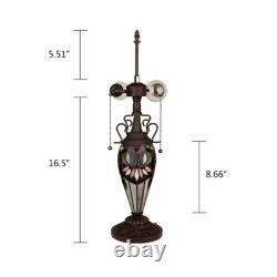 Stained Glass Table Desk Lamp Tiffany Style Double Lit Floral Design Shade