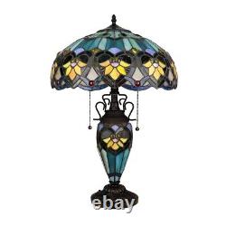 Stained Glass Table Desk Lamp Tiffany Style Double Lit Victorian Design Shade