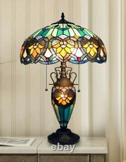 Stained Glass Table Desk Lamp Tiffany Style Double Lit Victorian Design Shade