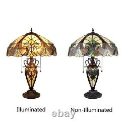 Stained Glass Table Desk Lamp Tiffany Style Double Lit Victorian Design Shade