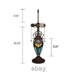 Stained Glass Table Desk Lamp Tiffany Style Double Lit Victorian Design Shade