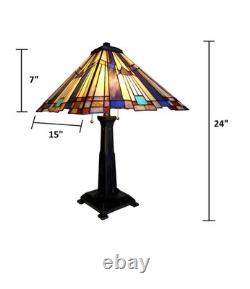 Stained Glass Table Desk Lamp Tiffany Style with Mission Design 15 Shade