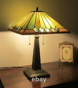 Stained Glass Table Desk Lamp Tiffany Style with Mission Design 16 Shade