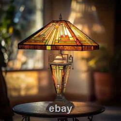 Stained Glass Table Desk Lamp Tiffany Style with Mission Design 16 Shade New