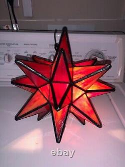 Stained Glass Table Lamp Moravian Star Orange Vintage
