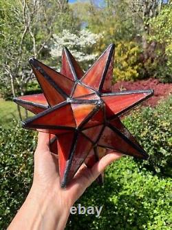 Stained Glass Table Lamp Moravian Star Orange Vintage