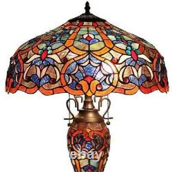 Stained Glass Table Lamp Victorian Theme Design Double-Lit Dark Bronze Finish