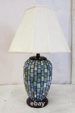 Stained Glass Table Lamp with Lighted Base Blue Tones