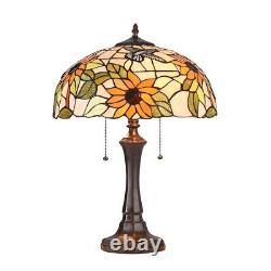 Stained Glass Table Lamp with Tiffany Style Sunflower Floral Design Shade