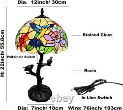 Stained Glass Tiffany Hummingbird Style Table Lamp, Handmade Stain Glass Bird wi