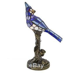 Stained Glass Tiffany Style Blue Jay Bird Lamp 13.5 Night Light Handcrafted
