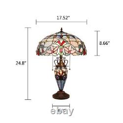 Stained Glass Tiffany Style Dark Bronze 3 Bulb Double Lit Table Lamp 18 Wide