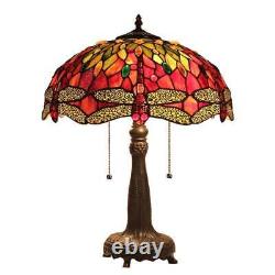 Stained Glass Tiffany Style Dark Bronze Finish Dragonfly Metal Table Accent Lamp