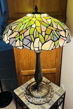 Stained Glass Tiffany Style Lamp, Art Nouveau, Art Deco, MCM, 3-way Lighting