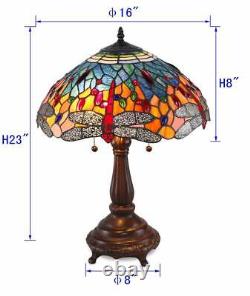 Stained Glass Tiffany Style Red Dragonfly Table Lamp 2 Lights 16 Shade