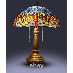 Stained Glass Tiffany Style Red Dragonfly Table Lamp 2 Lights 16 Shade