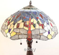 Stained Glass Tiffany Style Red Dragonfly Table Lamp 2 Lights 16 Shade
