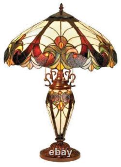 Stained Glass Tiffany Style Victorian 24 Tall Table Desk Lamp Double Lighted