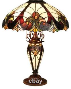 Stained Glass Tiffany Style Victorian 24 Tall Table Desk Lamp Double Lighted