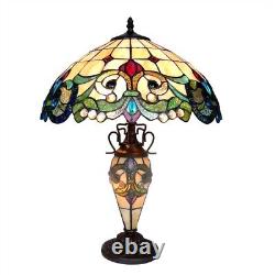 Stained Glass Tiffany-style 3-Light Victorian Double Lit Table Lamp with 18 Sha