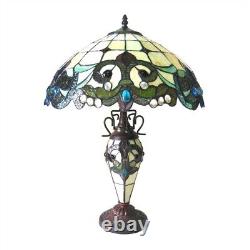 Stained Glass Tiffany-style 3-Light Victorian Double Lit Table Lamp with 18 Sha