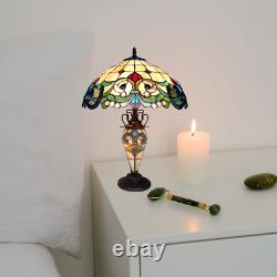 Stained Glass Tiffany-style 3-Light Victorian Double Lit Table Lamp with 18 Sha