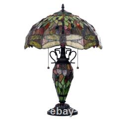 Stained Glass Tiffany-style Dark Bronze 3 Light Double Lit Table Lamp 16 Shade