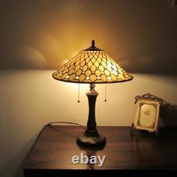 Stained Glass Tiffany-style Victorian Table Lamp 16 Wide Shade Glass Beads