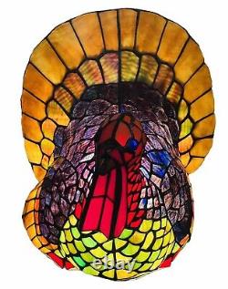 Stained Glass Turkey Lamp Tiffany Style Cracker Barrel Vibrant Colors in Box