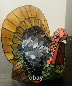 Stained Glass Turkey Lamp Tiffany Style Cracker Barrel Vibrant Colors in Box