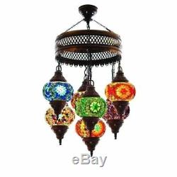 Stained Glass Turkish 7 Globe Mosaic Chandelier Lamp Moroccan USA SELLER