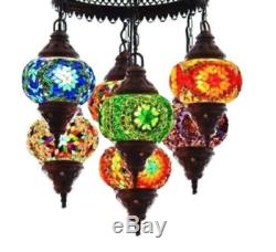 Stained Glass Turkish 7 Globe Mosaic Chandelier Lamp Moroccan USA SELLER