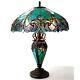 Stained Glass Victorian Tiffany Style Lamp Turquoise 18 Shade Lit Base 24 Tall