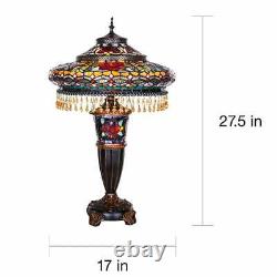 Stained Glass Victorian Tiffany Style Table Lamp 27.5in 1199 Pieces Handcraft