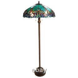 Standing Floor Lamp Tiffany Stained Glass Theme Green Victorian Luxury Reading