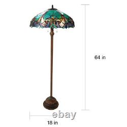 Standing Floor Lamp Tiffany Stained Glass Theme Green Victorian Luxury Reading