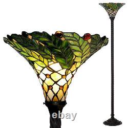 Standing Torchiere Floor Lamp Tiffany Stained Glass Style Reading Light Leaf