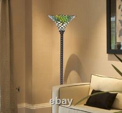 Standing Torchiere Floor Lamp Tiffany Stained Glass Style Reading Light Leaf