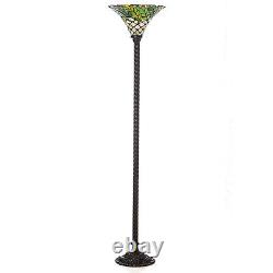 Standing Torchiere Floor Lamp Tiffany Stained Glass Style Reading Light Leaf