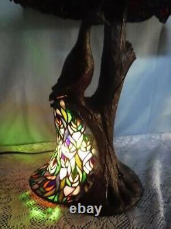 Stunning Peacock Stained Glass Tiffany Style Table Lamp Top & Bottom Light