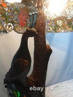 Stunning Peacock Stained Glass Tiffany Style Table Lamp Top & Bottom Light