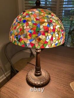 Stunning Tiffany Style Multi Stained Glass Vintage Table Lamp & Shade 17 X 8