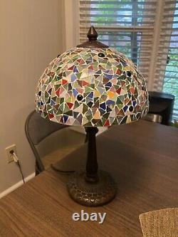 Stunning Tiffany Style Multi Stained Glass Vintage Table Lamp & Shade 17 X 8