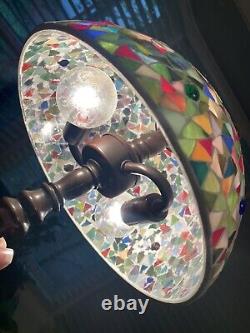 Stunning Tiffany Style Multi Stained Glass Vintage Table Lamp & Shade 17 X 8