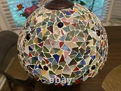 Stunning Tiffany Style Multi Stained Glass Vintage Table Lamp & Shade 17 X 8