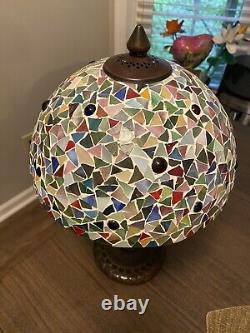 Stunning Tiffany Style Multi Stained Glass Vintage Table Lamp & Shade 17 X 8