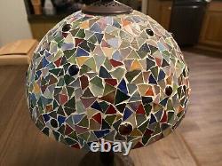 Stunning Tiffany Style Multi Stained Glass Vintage Table Lamp & Shade 17 X 8